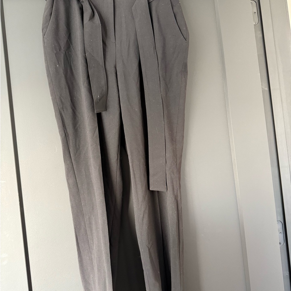 Black tie front pants